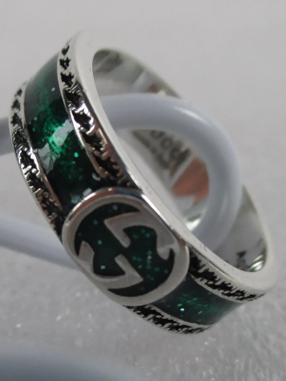GUCCI STERLING SILVER & ENAMEL INTERLOCKING G RING